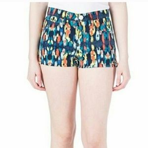 NWT Juicy Couture Printed Denim High Waist Shorts in Regal Coral Island Sz 32